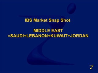 IBS Market Snap Shot
MIDDLE EAST
=SAUDI+LEBANON+KUWAIT+JORDAN
 