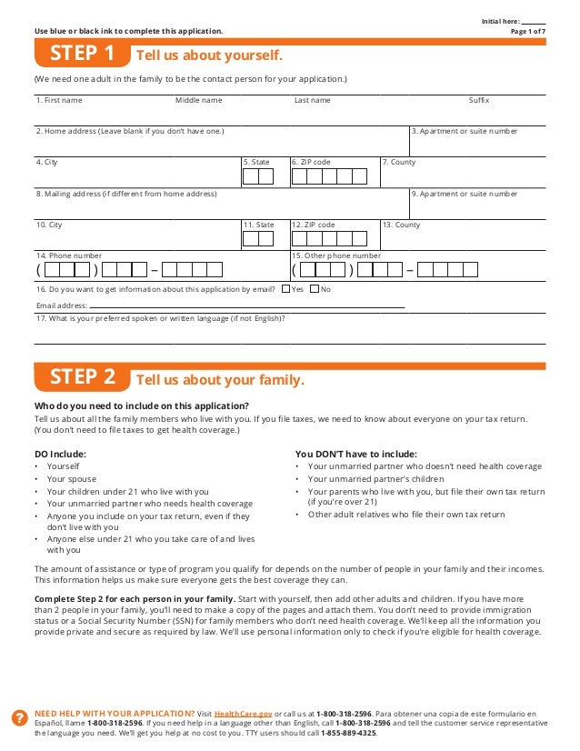 Health Insurance Marketplace application-for-family (Obamacare) from