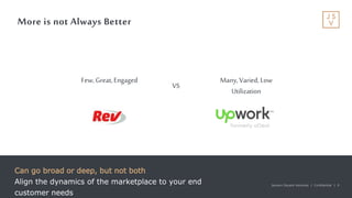 Jackson Square Ventures | Confidential | 9Jackson Square Ventures | Confidential | 9
More is not Always Better
Can go broad or deep, but not both
Align the dynamics of the marketplace to your end
customer needs
Few, Great,Engaged Many,Varied, Low
Utilization
VS
 