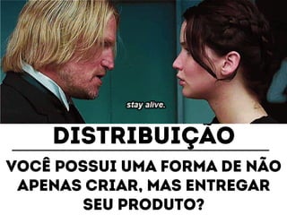 Distribuição 
Você possui uma forma de não 
apenas criar, mas entregar 
seu produto? 
 