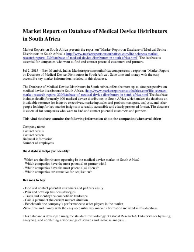 Market report on database of medical device distributors in south africa
