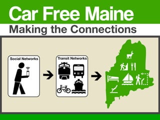 Car Free Maine
Making the Connections

Social Networks   Transit Networks        4
                                         1C
                                     Wpu
                                     5
 