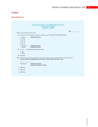 14WENDY’S MARKET RESEARCH CASE
Exhibits
Questionnaires
 