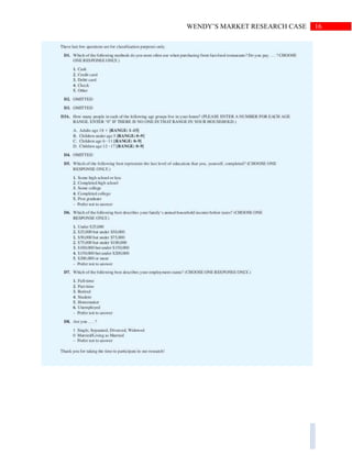 16WENDY’S MARKET RESEARCH CASE
 