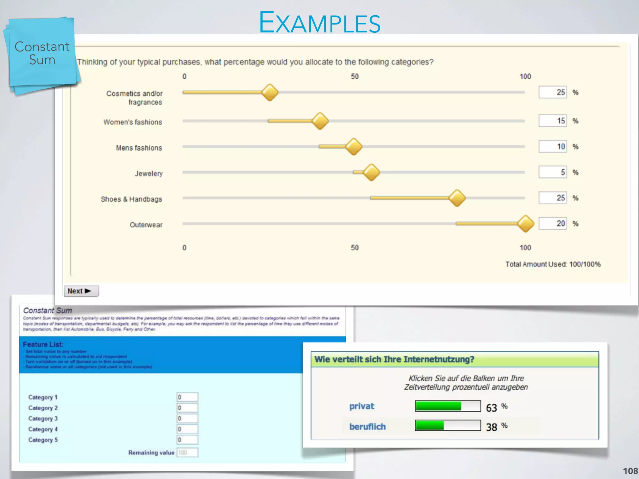 108
EXAMPLES
Paired
Comp.Rank
Order
Constant
Sum
 