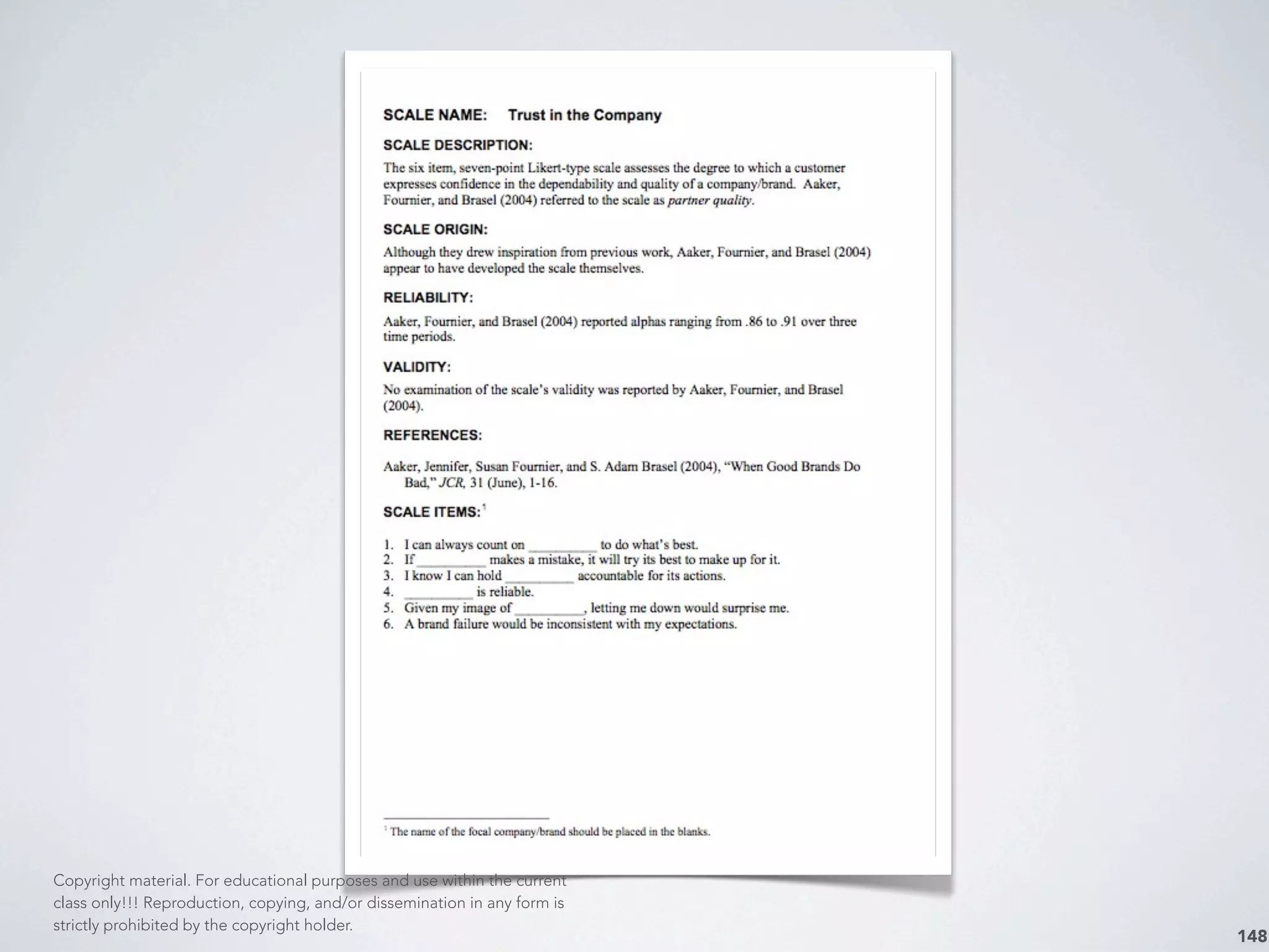 148
Copyright material. For educational purposes and use within the current
class only!!! Reproduction, copying, and/or dissemination in any form is
strictly prohibited by the copyright holder.
 