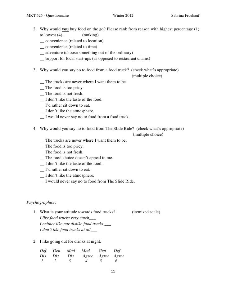 restaurant survey questionnaire