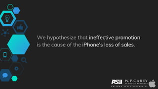 We hypothesize that ineffective promotion
is the cause of the iPhone’s loss of sales.
 