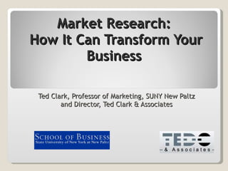 Market Research:  How It Can Transform Your Business Ted Clark, Professor of Marketing, SUNY New Paltz and Director, Ted Clark & Associates 