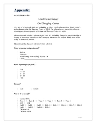 Retail Questionnaires Market research project | DOCX