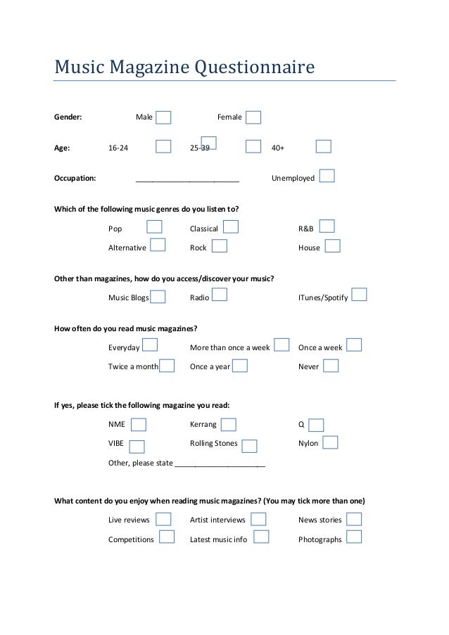 questionnaire for marketing