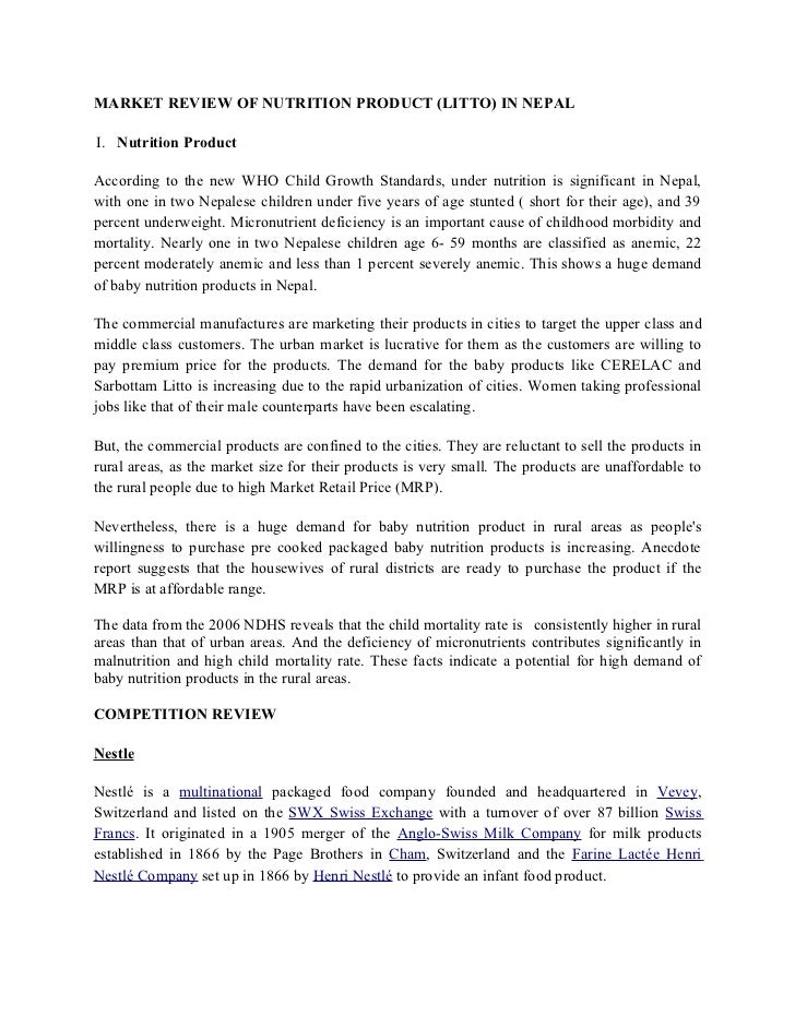Market Review Of Nutrition Product In Nepal