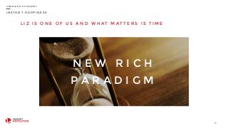 I N S T A N T H A P P I N E S S
L I Z I S O N E O F U S A N D W H AT M AT T E R S I S T I M E
12
U B E R I Z E D E C O N O M Y
N E W R I C H
P A R A D I G M
 