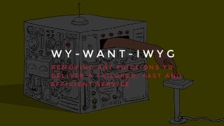 W Y - W A N T - I W Y G
R E M O V I N G A N Y F R I C T I O N S T O
D E L I V E R A T A I L O R E D , F A S T A N D
E F F I C I E N T S E R V I C E
 
