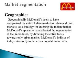Market segment on mc donalds | PPTX