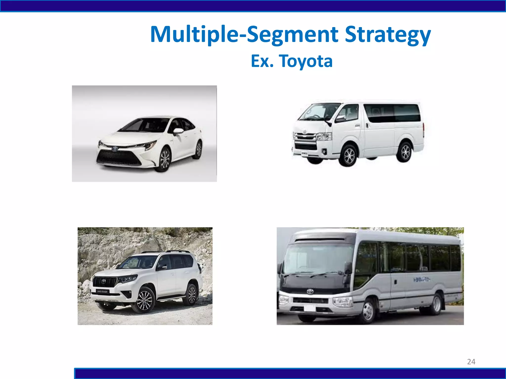 Multiple-Segment Strategy
Ex. Toyota
24
 