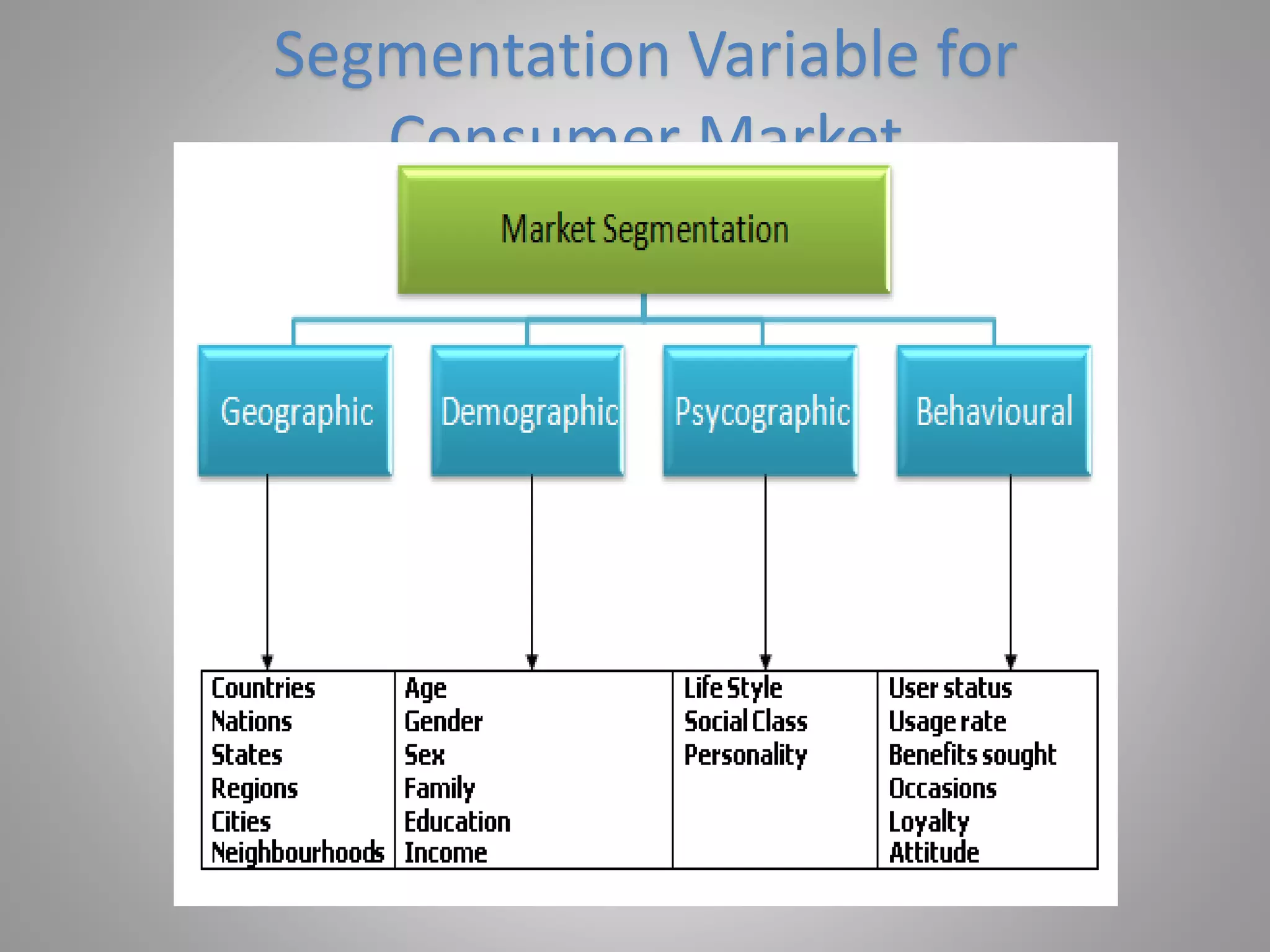 Segmentation Variable for
Consumer Market
 