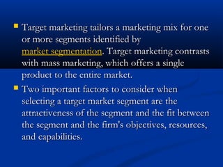 plan marketing mixes for two different segments in consumer markets