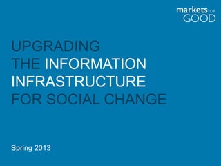 UPGRADING
THE INFORMATION
INFRASTRUCTURE
FOR SOCIAL CHANGE


Spring 2013
 
