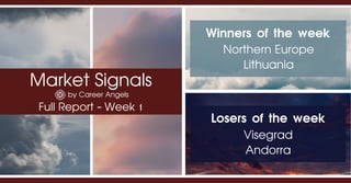 Market Signals
by Career Angels
Full Report - Week 1
Winners of the week
Northern Europe
Lithuania
Losers of the week
Visegrad
Andorra
 