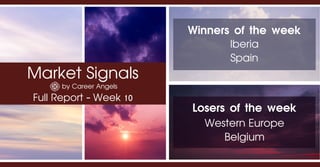Market Signals
by Career Angels
Full Report - Week 10
Winners of the week
Iberia
Spain
Losers of the week
Western Europe
Belgium
 