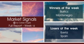 Market Signals
by Career Angels
Full Report - Week 12
Winners of the week
Baltics
Montenegro
Losers of the week
Iberia
Spain
 