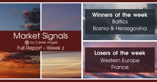 Market Signals
by Career Angels
Full Report - Week 2
Winners of the week
Baltics
Bosnia & Herzegovina
Losers of the week
Western Europe
France
 