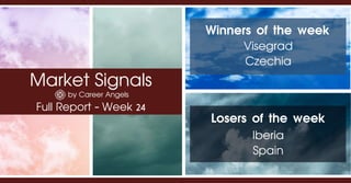 Market Signals
by Career Angels
Full Report - Week 24
Winners of the week
Iberia
Spain
Losers of the week
Visegrad
Czechia
 