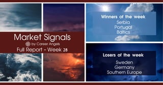 Market Signals
by Career Angels
Winners of the week
Losers of the week
Serbia
Portugal
Baltics
Sweden
Germany
Southern Europe
Full Report - Week 28
 