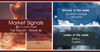 Market Signals
by Career Angels
Full Report - Week 40
Winners of the week
Losers of the week
Southern Europe
Lithuania
Baltics
Austria
 