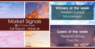 Market Signals
by Career Angels
Full Report - Week 40
Winners of the week
Visegrad Group
Czechia
Losers of the week
Western Europe
Montenegro
 