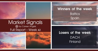 Market Signals
by Career Angels
Full Report - Week 42
Winners of the week
Baltics
Spain
Losers of the week
DACH
Finland
 