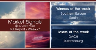 Market Signals
by Career Angels
Full Report - Week 47
Winners of the week
Southern Europe
Spain
Losers of the week
DACH
Luxembourg
 