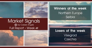 Market Signals
by Career Angels
Full Report - Week 49
Winners of the week
Northern Europe
Serbia
Losers of the week
Visegrad
Czechia
 
