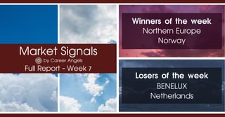 Market Signals
by Career Angels
Full Report - Week 7
Winners of the week
Northern Europe
Norway
Losers of the week
BENELUX
Netherlands
 