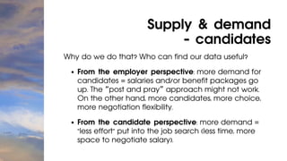 From the employer perspective: more demand for
candidates = salaries and/or benefit packages go
up. The “post and pray” ap...