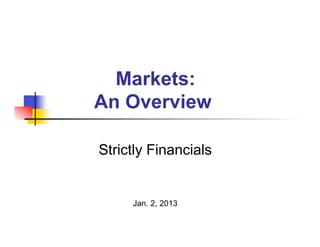 Markets:
An Overview

Strictly Financials


     Jan. 2, 2013
 