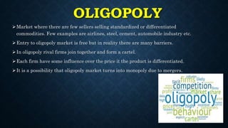 MONOPOLISTIC
COMPETITION
Market situation where there are many sellers selling differentiated products, few
examples are ...