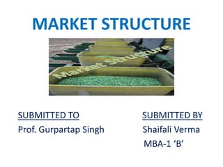 MARKET STRUCTURE
SUBMITTED TO SUBMITTED BY
Prof. Gurpartap Singh Shaifali Verma
MBA-1 ‘B’
 