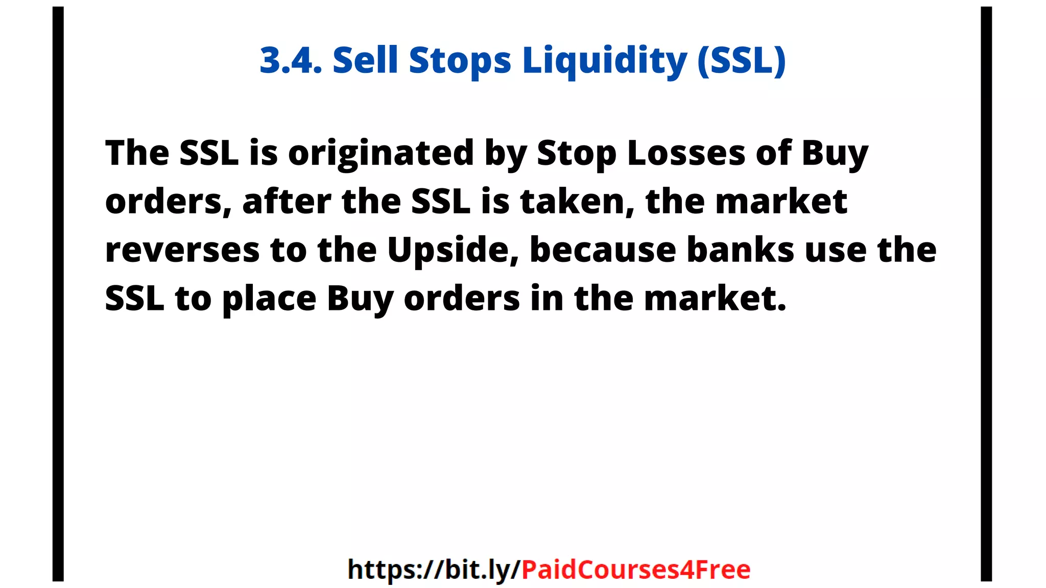 3.4. Sell Stops Liquidity (SSL)
The SSL is originated by Stop Losses of Buy
orders, after the SSL is taken, the market
reverses to the Upside, because banks use the
SSL to place Buy orders in the market.
Telegram
@librosselectosdetrading
@cursos_trading_rank
@ranking_trading_courses
@Libros_Trading_Algoritmico
 