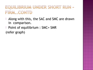 Along with this, the SAC and SMC are drawn
in comparison.
 Point of equilibrium : SMC= SMR
(refer graph)


 