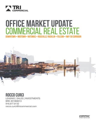 Office Market Update
Commercial Real Estate
Rocco Curci
LEASING | SALES | INVESTMENTS
BRE #01969013
916.677.8132
rocco.curci@tricommercial.com
Downtown • Midtown • Natomas • Roseville/Rocklin • Folsom • Hwy 50 Corridor
 
