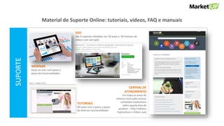 Função:VENDASSUPORTE
EAD
São 9 capítulos divididos em 18 aulas e 50 minutos de
vídeos com narração
CENTRAL DE
ATENDIMENTO
Em todas as áreas do
sistema você pode acessar
conteúdos explicativos
sobre aquela área do
produto : FAQ, Folhetos
Explicativos e Vídeos aula
TUTORIAIS
09 aulas com o passo a passo
de diversas funcionalidades
Material de Suporte Online: tutoriais, vídeos, FAQ e manuais
WEBINAR
Aulas ao vivo com passo a
passo de funcionalidades
 