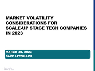 Dave Litwiller
March 30, 2023
MARKET VOLATILITY
CONSIDERATIONS FOR
SCALE-UP STAGE TECH COMPANIES
IN 2023
MARCH 30, 2023
DAVE LITWILLER
 