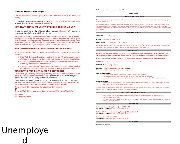 cover letter template for unemployed unemployment resume sample