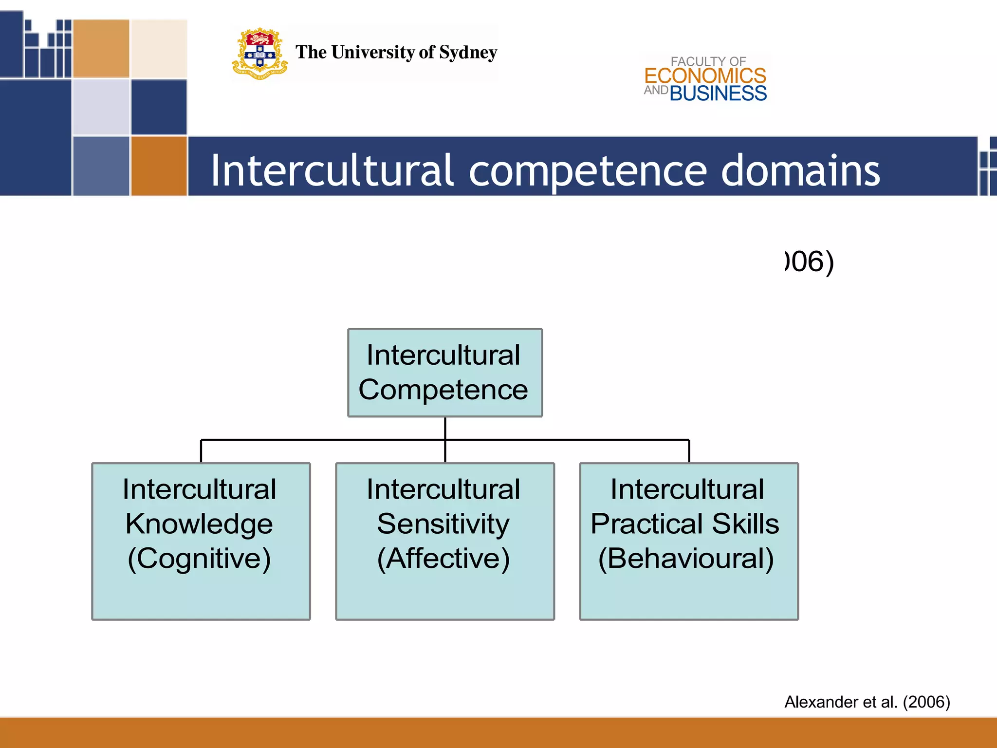Intercultural competence domains Alexander et al. (2006) 