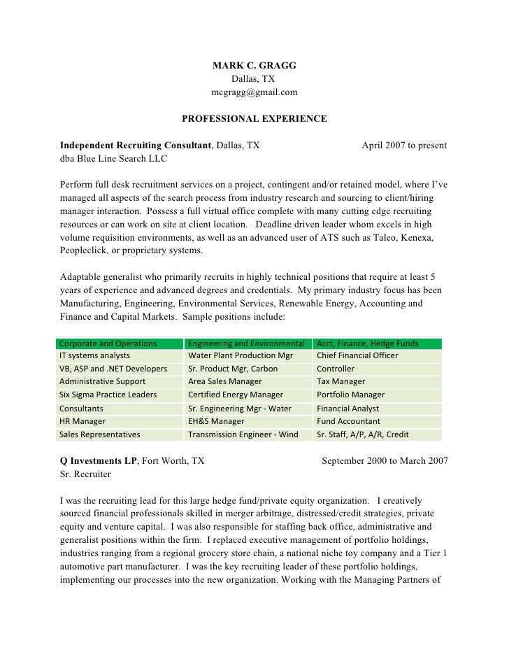 mark gragg linkedin contract recruiter resume sample recruiting resume