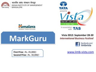 Challenge Convention
                                     Transform Tomorrow
                                      Vista 2012: September 28-30
MarkGuru                            International Business Festival




First Prize : Rs. 45,000/-                www.iimb-vista.com
Second Prize : Rs. 30,000/-
 