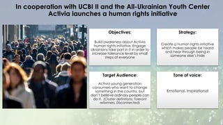 In cooperation with UCBI II and the All-Ukrainian Youth Center
Activia launches a human rights initiative
Objectives:
Buil...