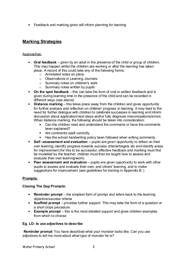 Marking and feedback policy